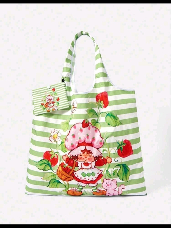 Strawberry Shortcake Handbags - Green & White Striped Strawberry Print Tote Bag